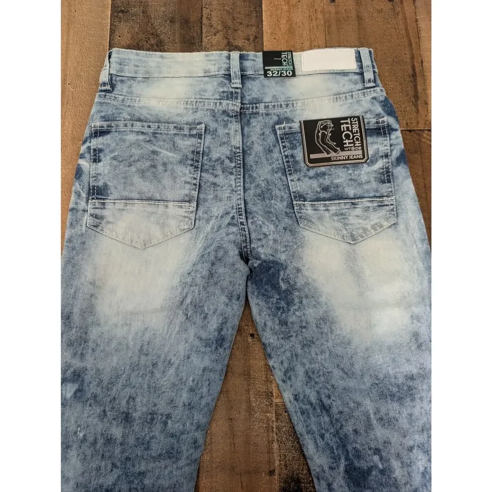 WT02 Stretch Tech Skinny Jeans Light Sand Blue 32x30 New